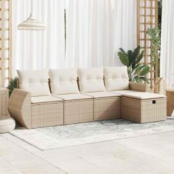 Salon de jardin avec coussins 5 pcs beige résine tressée alsavelo