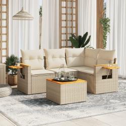 Salon de jardin avec coussins 5 pcs beige résine tressée alsavelo