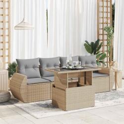 Salon de jardin avec coussins 5 pcs beige résine tressée alsavelo