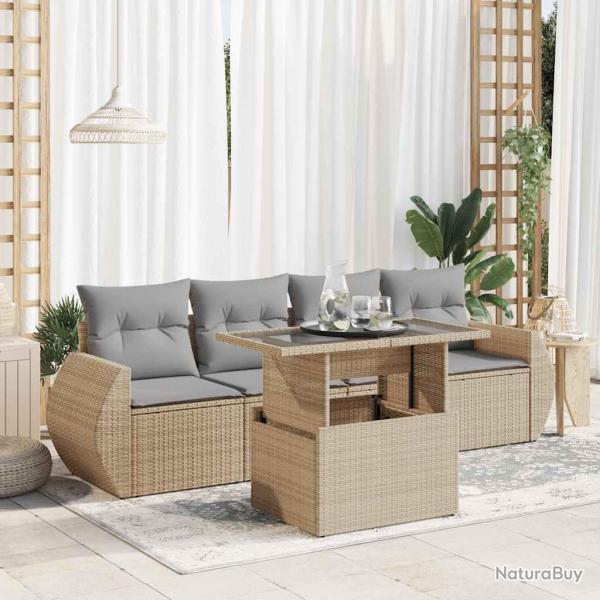 Salon de jardin avec coussins 5 pcs beige rsine tresse alsavelo