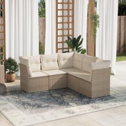 Salon de jardin avec coussins 5 pcs beige résine tressée alsavelo