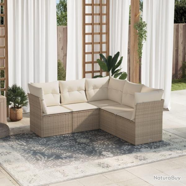 Salon de jardin avec coussins 5 pcs beige rsine tresse alsavelo