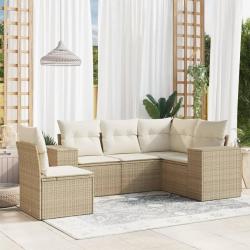 Salon de jardin avec coussins 5 pcs beige résine tressée alsavelo