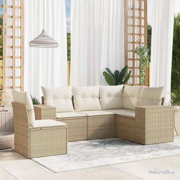 Salon de jardin avec coussins 5 pcs beige rsine tresse alsavelo