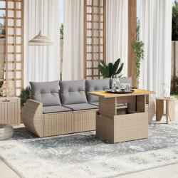 Salon de jardin avec coussins 5 pcs beige résine tressée alsavelo