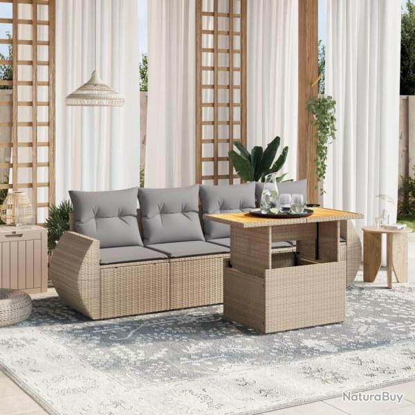 Salon de jardin avec coussins 5 pcs beige rsine tresse alsavelo