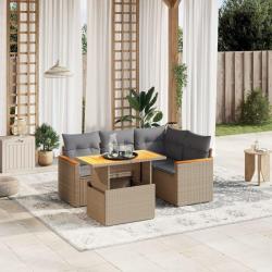Salon de jardin avec coussins 5 pcs beige résine tressée alsavelo