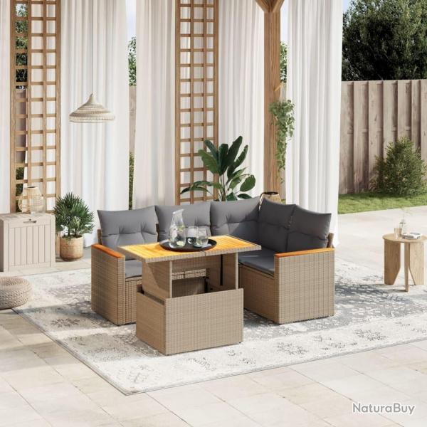 Salon de jardin avec coussins 5 pcs beige rsine tresse alsavelo