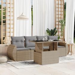 Salon de jardin avec coussins 5 pcs beige résine tressée alsavelo