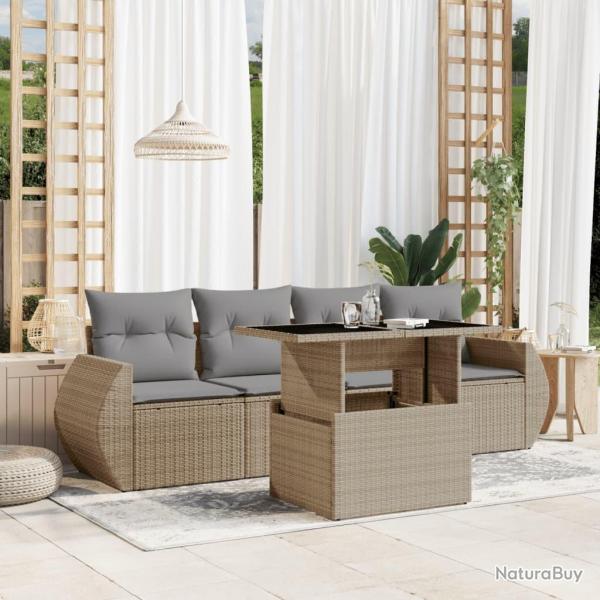 Salon de jardin avec coussins 5 pcs beige rsine tresse alsavelo