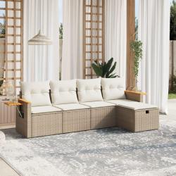 Salon de jardin avec coussins 5 pcs beige résine tressée alsavelo