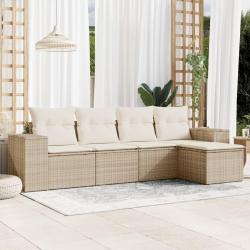 Salon de jardin avec coussins 5 pcs beige résine tressée alsavelo