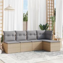 Salon de jardin avec coussins 5 pcs beige résine tressée alsavelo