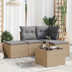 Salon de jardin avec coussins 5 pcs beige résine tressée alsavelo