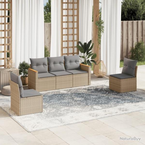 Salon de jardin avec coussins 5 pcs beige rsine tresse alsavelo