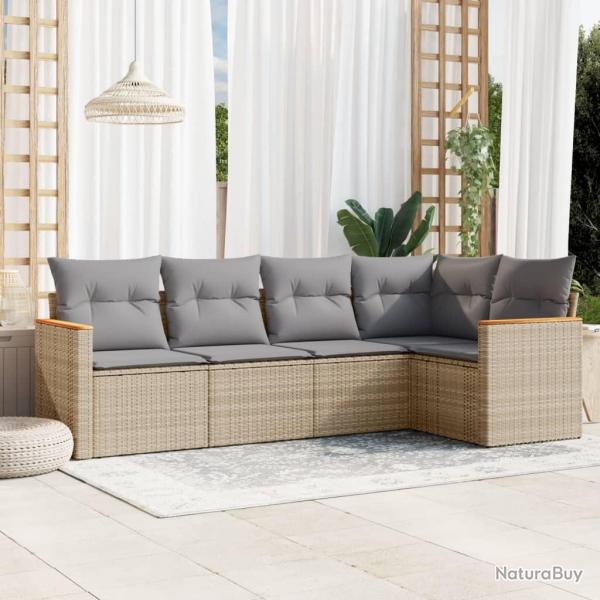Salon de jardin avec coussins 5 pcs beige rsine tresse alsavelo