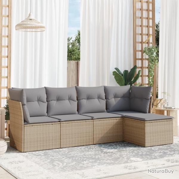 Salon de jardin avec coussins 5 pcs beige rsine tresse alsavelo