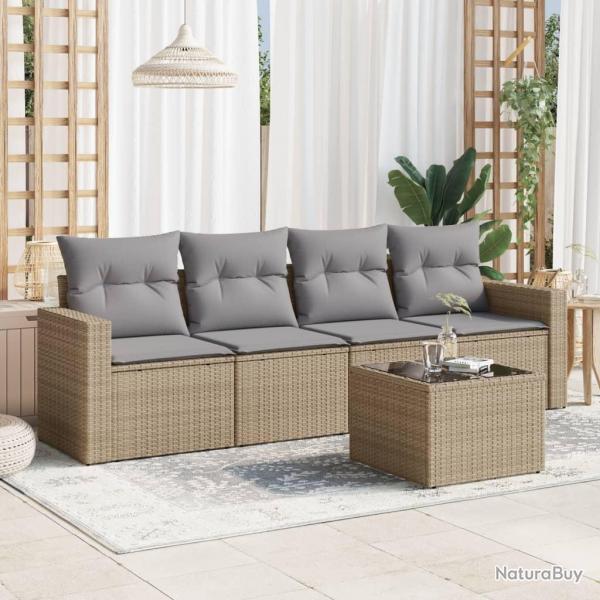Salon de jardin avec coussins 5 pcs beige rsine tresse alsavelo