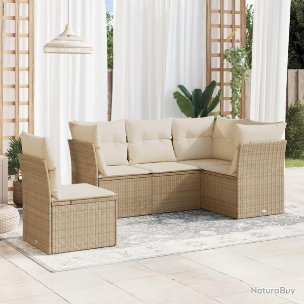 Salon de jardin avec coussins 5 pcs beige rsine tresse alsavelo