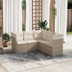 Salon de jardin avec coussins 5 pcs beige résine tressée alsavelo