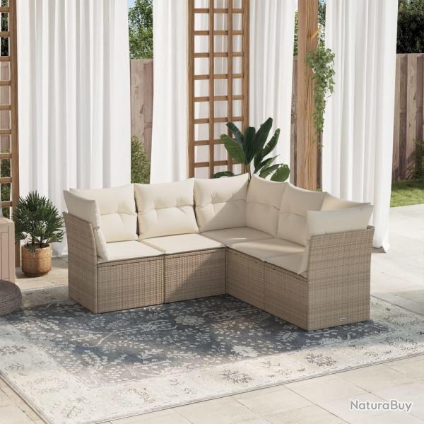 Salon de jardin avec coussins 5 pcs beige rsine tresse alsavelo