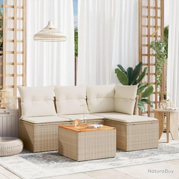 Salon de jardin avec coussins 5 pcs beige rsine tresse alsavelo