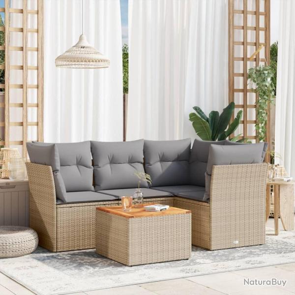 Salon de jardin avec coussins 5 pcs beige rsine tresse alsavelo