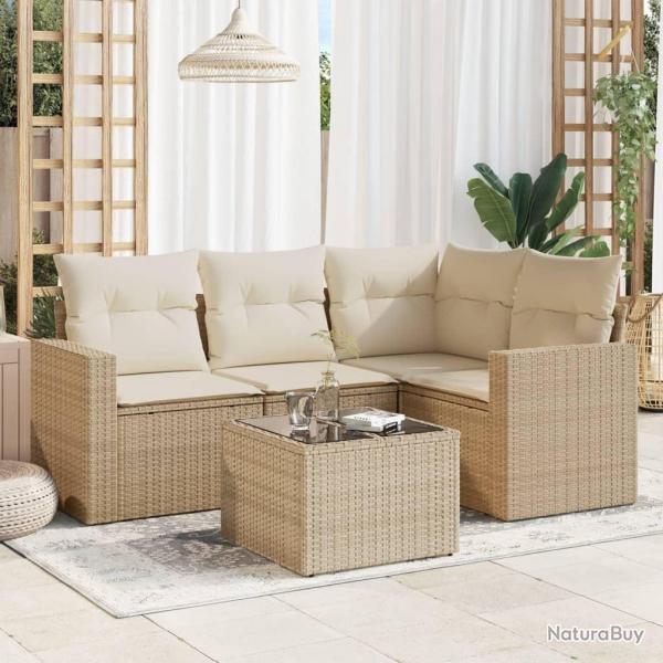 Salon de jardin avec coussins 5 pcs beige rsine tresse alsavelo
