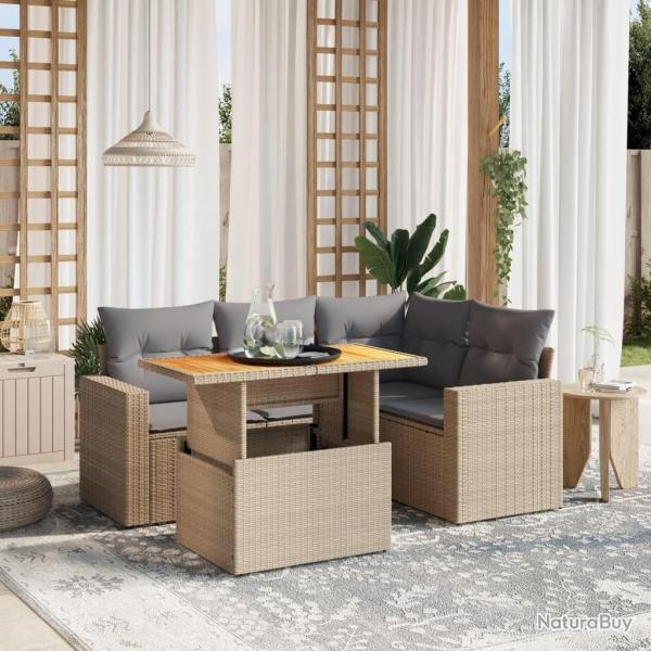 Salon de jardin avec coussins 5 pcs beige rsine tresse alsavelo