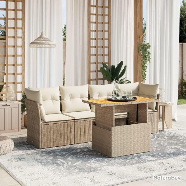 Salon de jardin avec coussins 5 pcs beige rsine tresse alsavelo