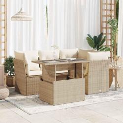 Salon de jardin avec coussins 5 pcs beige résine tressée alsavelo