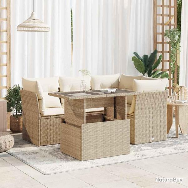 Salon de jardin avec coussins 5 pcs beige rsine tresse alsavelo