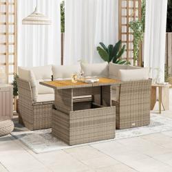 Salon de jardin avec coussins 5 pcs beige résine tressée alsavelo