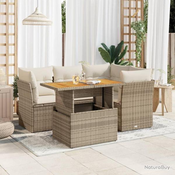 Salon de jardin avec coussins 5 pcs beige rsine tresse alsavelo