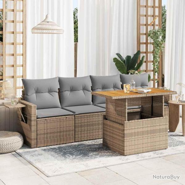 Salon de jardin avec coussins 5 pcs beige rsine tresse alsavelo