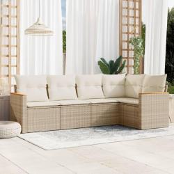 Salon de jardin avec coussins 5 pcs beige résine tressée alsavelo