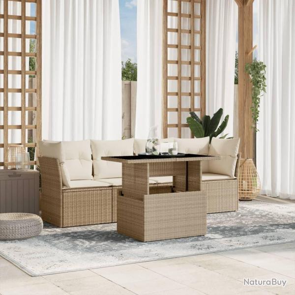 Salon de jardin avec coussins 5 pcs beige rsine tresse alsavelo