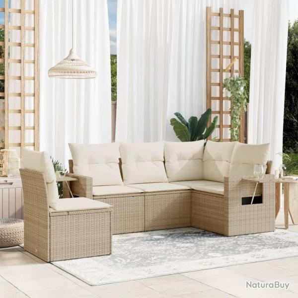 Salon de jardin avec coussins 5 pcs beige rsine tresse alsavelo