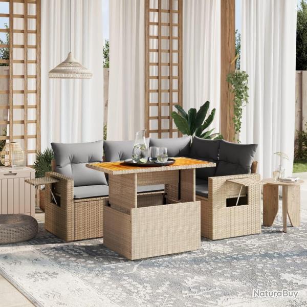 Salon de jardin avec coussins 5 pcs beige rsine tresse alsavelo