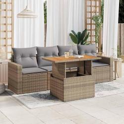 Salon de jardin avec coussins 5 pcs beige résine tressée alsavelo