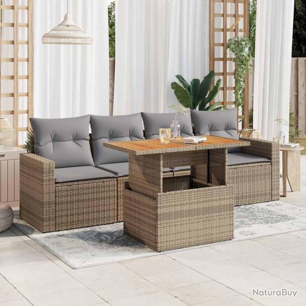 Salon de jardin avec coussins 5 pcs beige rsine tresse alsavelo
