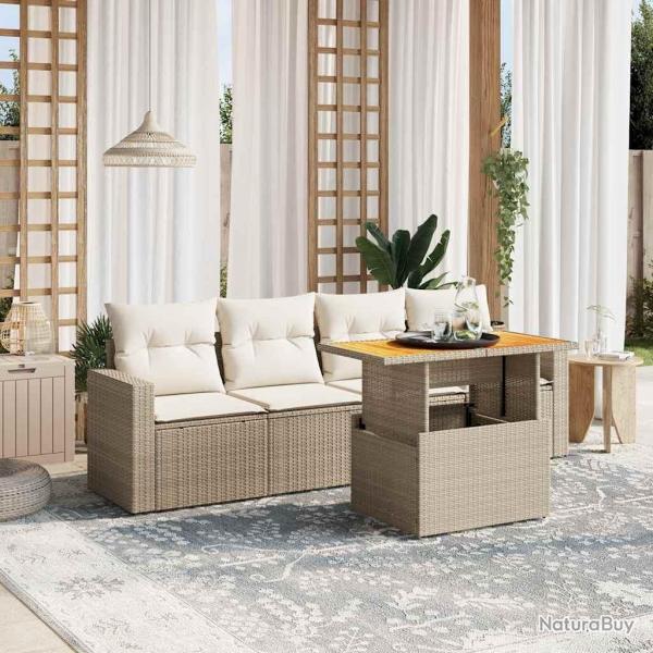 Salon de jardin avec coussins 5 pcs beige rsine tresse alsavelo