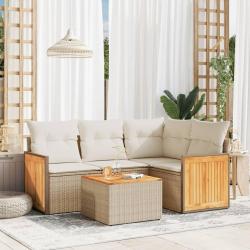 Salon de jardin avec coussins 5 pcs beige résine tressée alsavelo