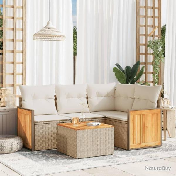 Salon de jardin avec coussins 5 pcs beige rsine tresse alsavelo