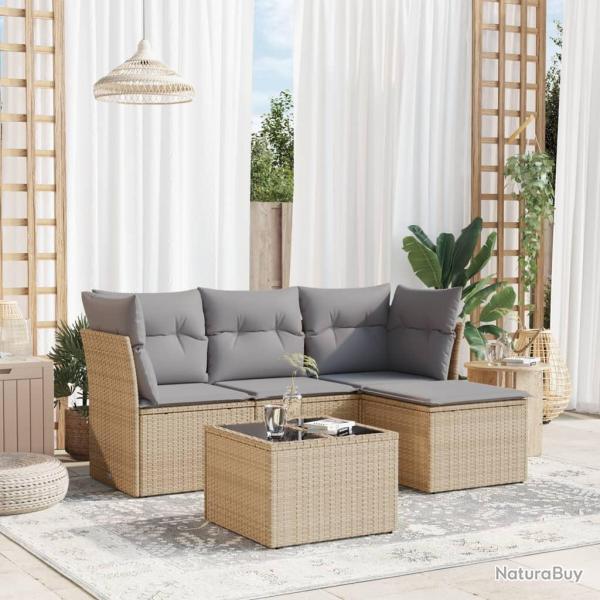 Salon de jardin avec coussins 5 pcs beige rsine tresse alsavelo