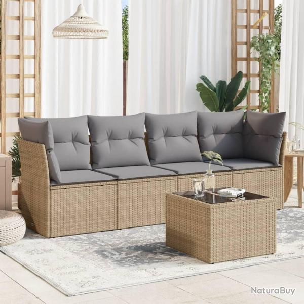 Salon de jardin avec coussins 5 pcs beige rsine tresse alsavelo