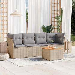 Salon de jardin avec coussins 5 pcs beige résine tressée alsavelo