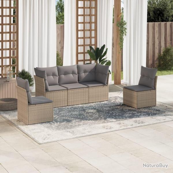 Salon de jardin avec coussins 5 pcs beige rsine tresse alsavelo