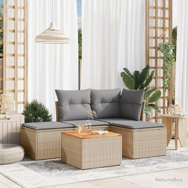 Salon de jardin avec coussins 5 pcs beige rsine tresse alsavelo