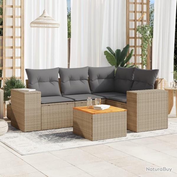 Salon de jardin avec coussins 5 pcs beige rsine tresse alsavelo